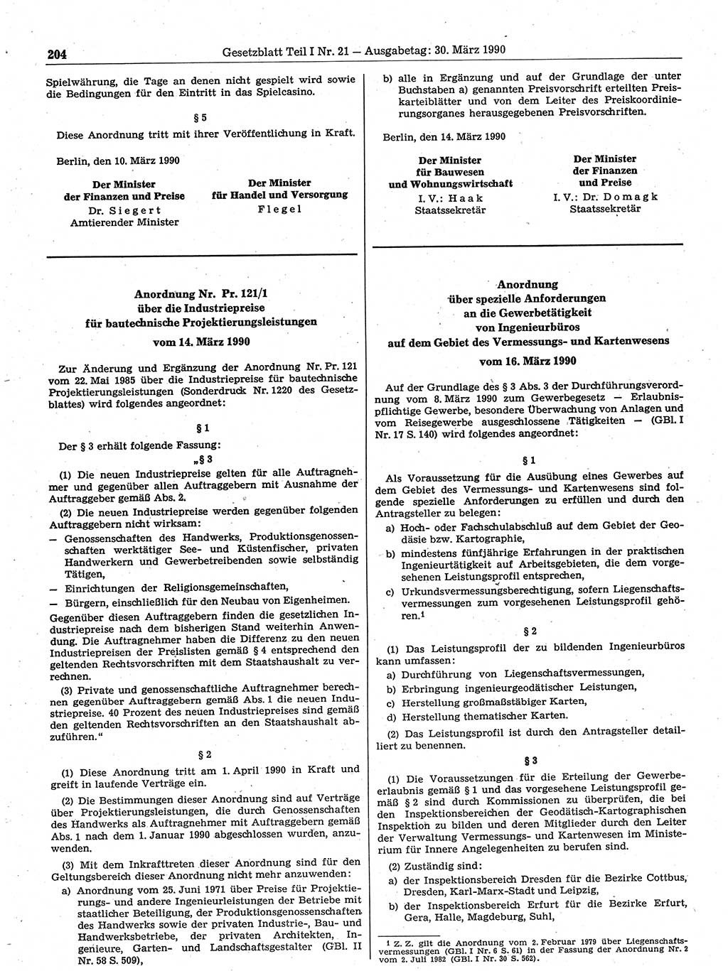Gesetzblatt (GBl.) der Deutschen Demokratischen Republik (DDR) Teil Ⅰ 1990, Seite 204 (GBl. DDR Ⅰ 1990, S. 204)