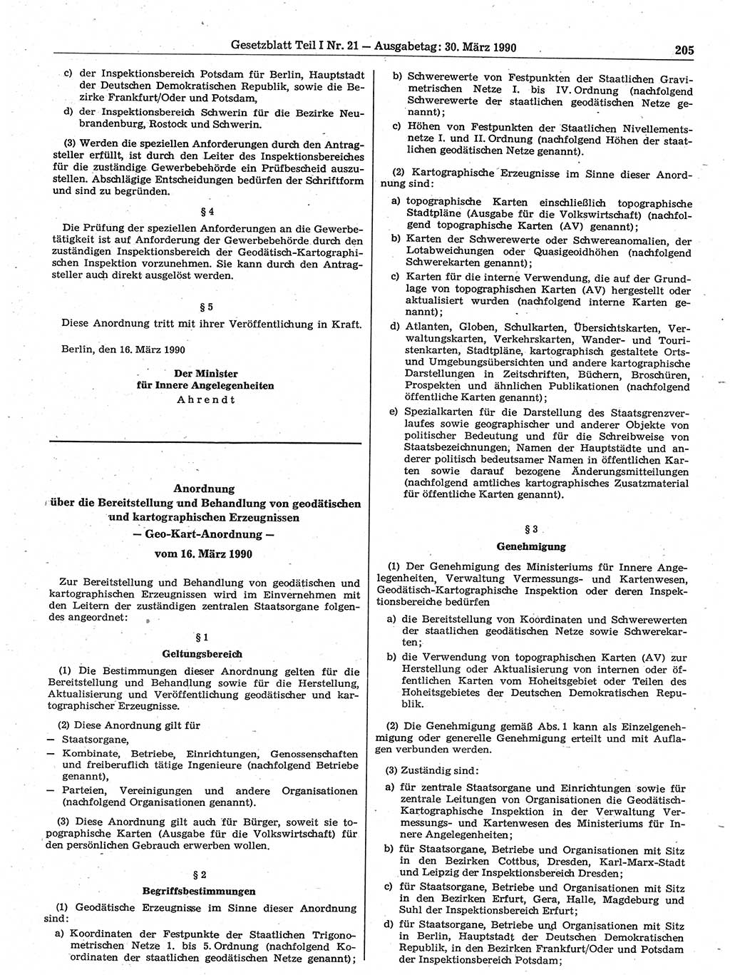Gesetzblatt (GBl.) der Deutschen Demokratischen Republik (DDR) Teil Ⅰ 1990, Seite 205 (GBl. DDR Ⅰ 1990, S. 205)