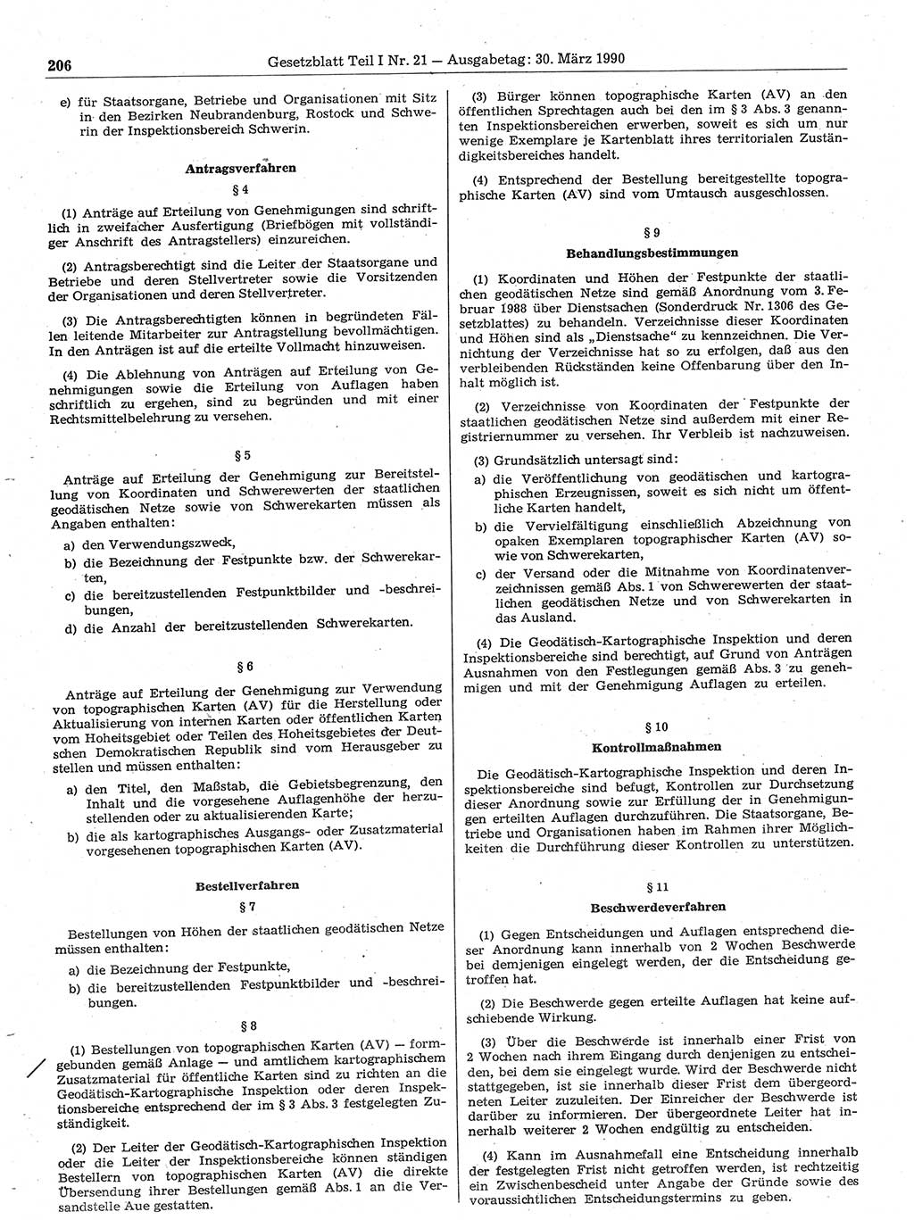 Gesetzblatt (GBl.) der Deutschen Demokratischen Republik (DDR) Teil Ⅰ 1990, Seite 206 (GBl. DDR Ⅰ 1990, S. 206)
