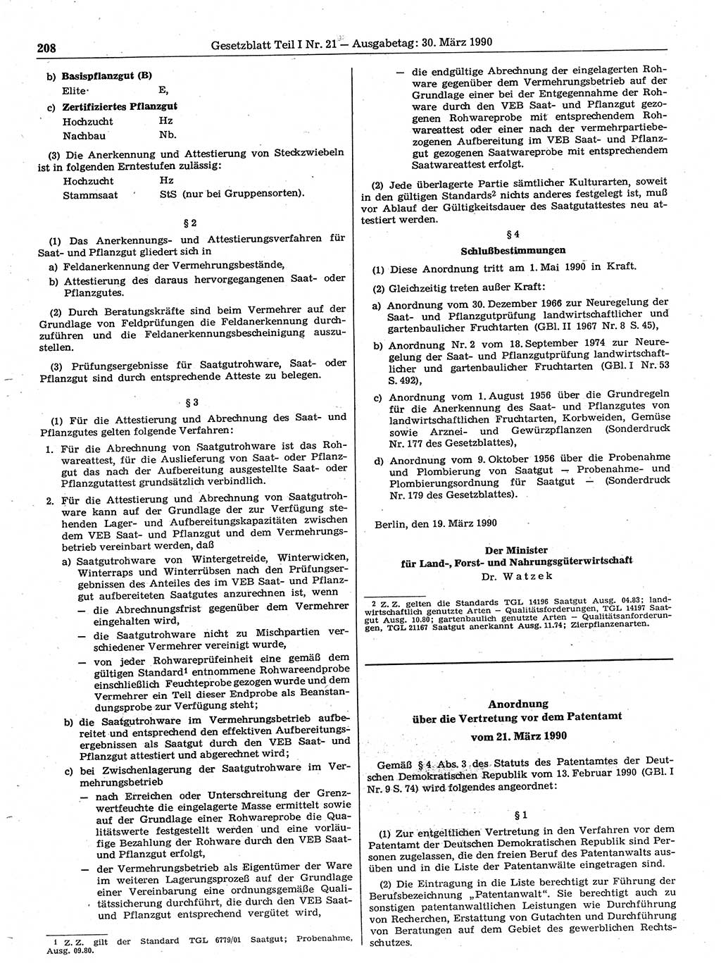 Gesetzblatt (GBl.) der Deutschen Demokratischen Republik (DDR) Teil Ⅰ 1990, Seite 208 (GBl. DDR Ⅰ 1990, S. 208)