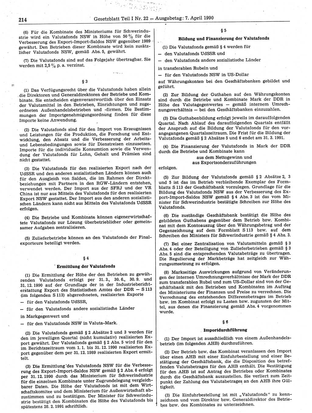 Gesetzblatt (GBl.) der Deutschen Demokratischen Republik (DDR) Teil Ⅰ 1990, Seite 214 (GBl. DDR Ⅰ 1990, S. 214)