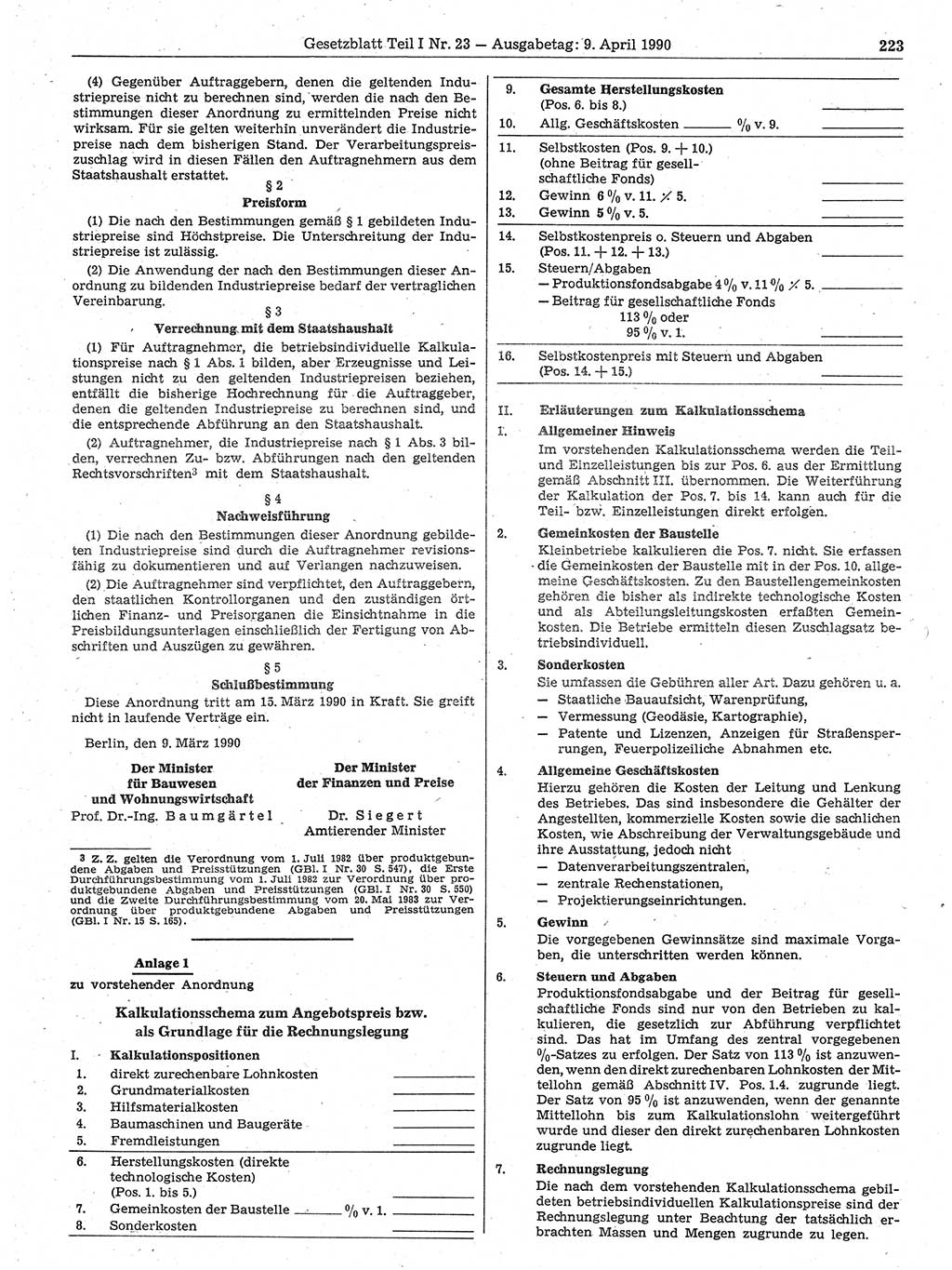 Gesetzblatt (GBl.) der Deutschen Demokratischen Republik (DDR) Teil Ⅰ 1990, Seite 223 (GBl. DDR Ⅰ 1990, S. 223)