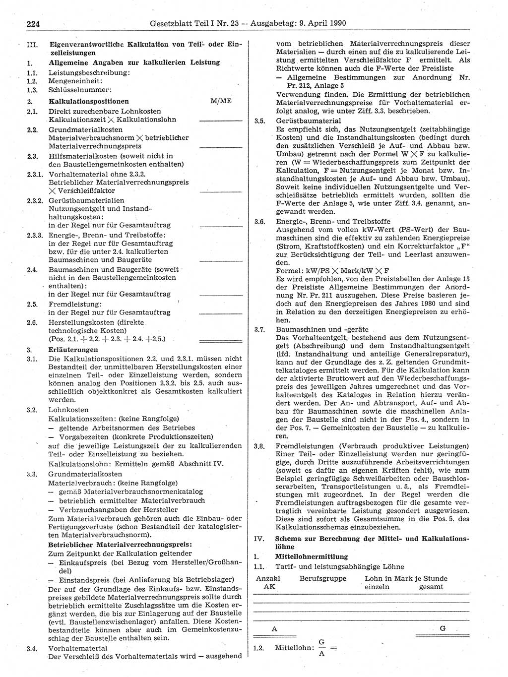 Gesetzblatt (GBl.) der Deutschen Demokratischen Republik (DDR) Teil Ⅰ 1990, Seite 224 (GBl. DDR Ⅰ 1990, S. 224)