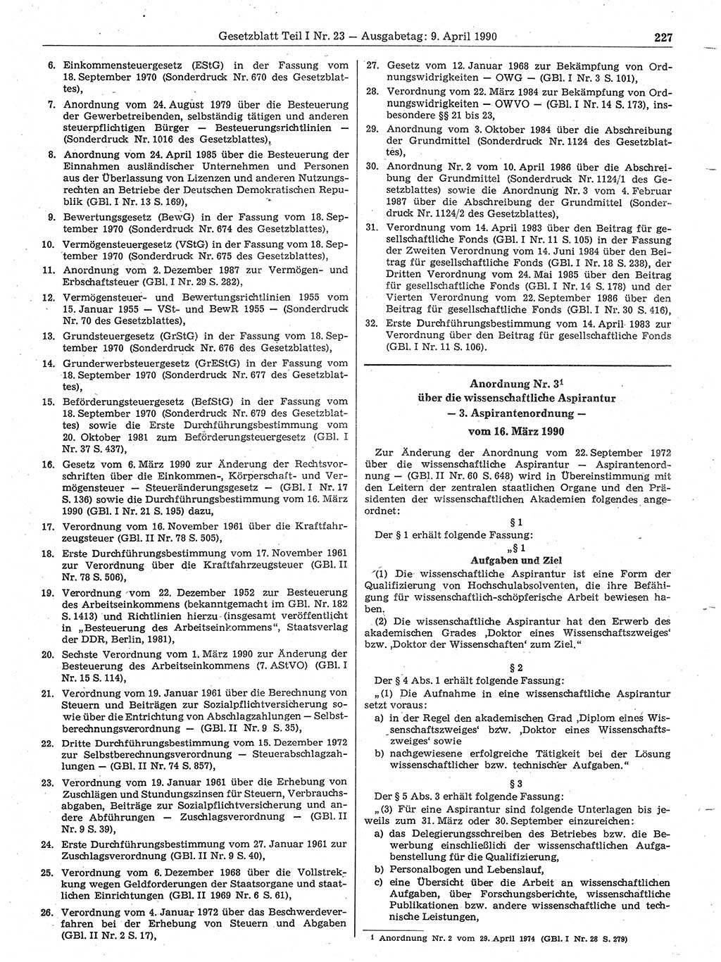 Gesetzblatt (GBl.) der Deutschen Demokratischen Republik (DDR) Teil Ⅰ 1990, Seite 227 (GBl. DDR Ⅰ 1990, S. 227)