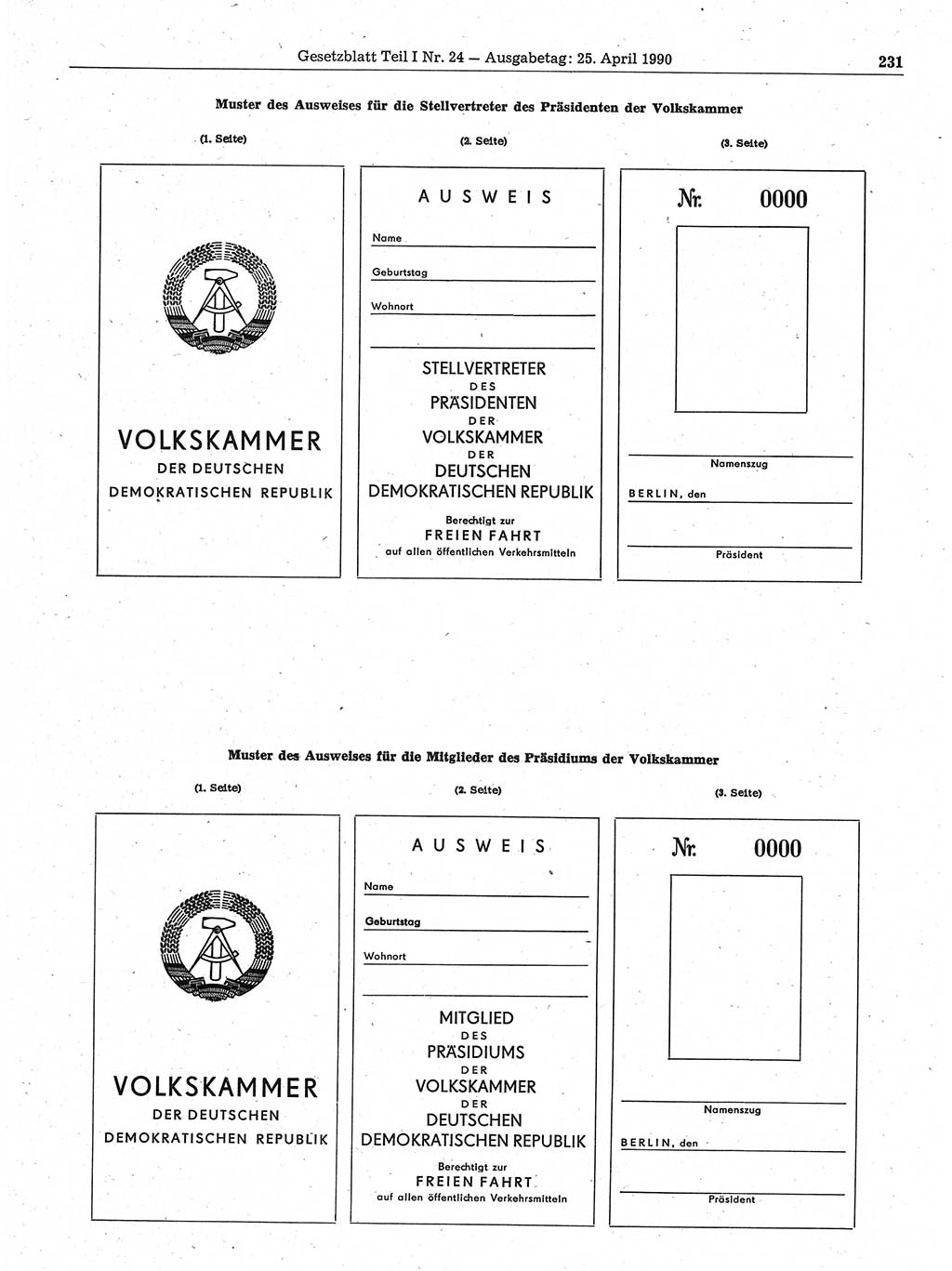 Gesetzblatt (GBl.) der Deutschen Demokratischen Republik (DDR) Teil Ⅰ 1990, Seite 231 (GBl. DDR Ⅰ 1990, S. 231)