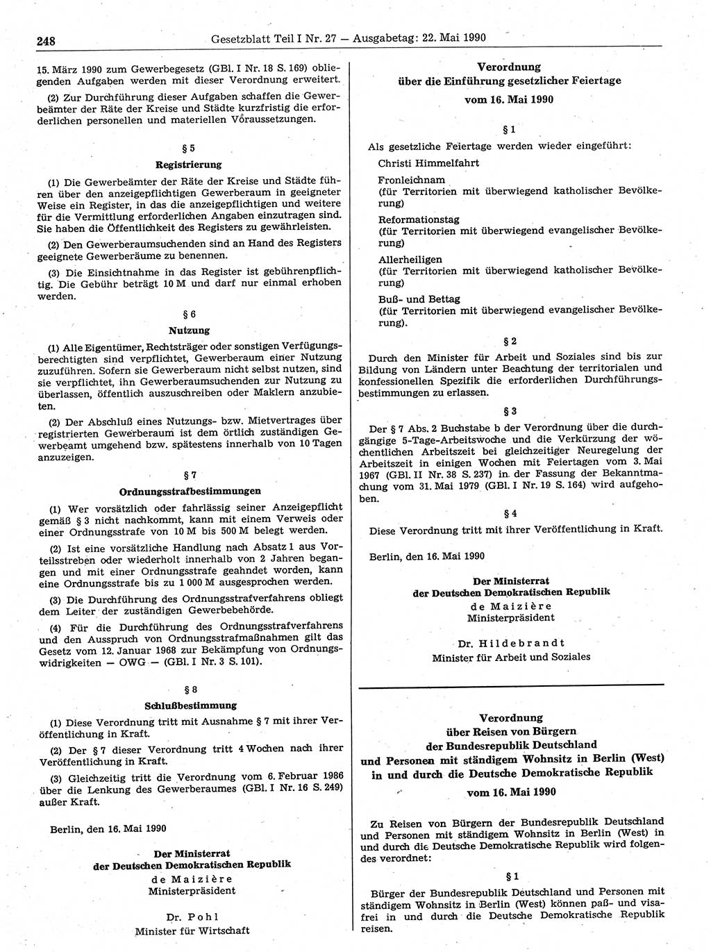Gesetzblatt (GBl.) der Deutschen Demokratischen Republik (DDR) Teil Ⅰ 1990, Seite 248 (GBl. DDR Ⅰ 1990, S. 248)