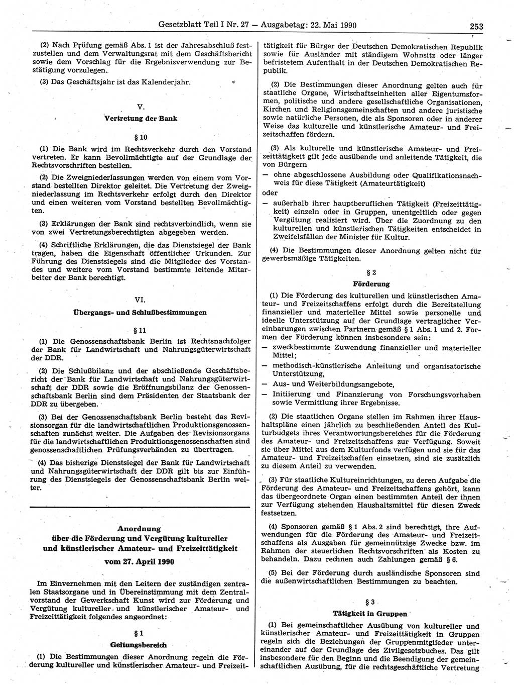 Gesetzblatt (GBl.) der Deutschen Demokratischen Republik (DDR) Teil Ⅰ 1990, Seite 253 (GBl. DDR Ⅰ 1990, S. 253)