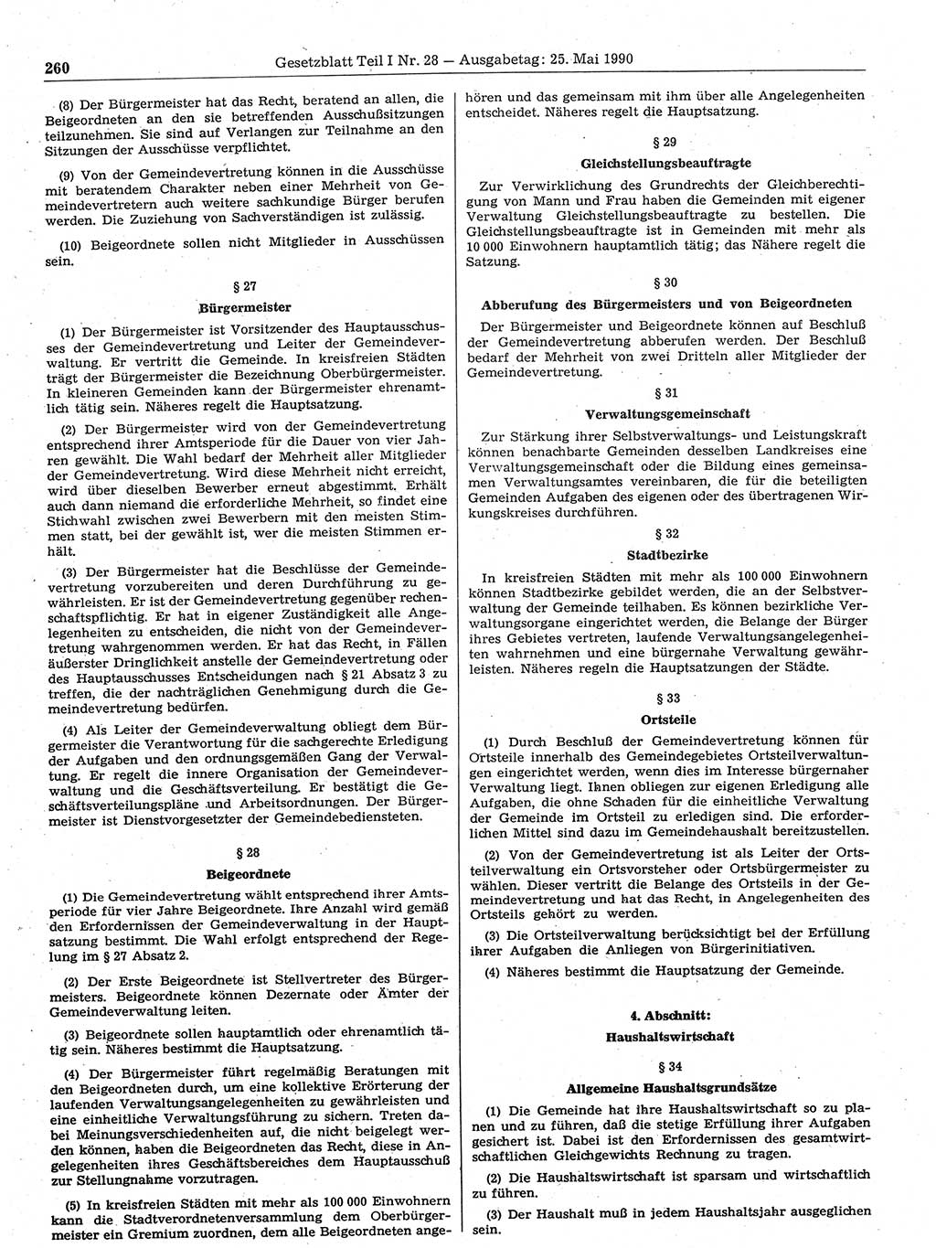 Gesetzblatt (GBl.) der Deutschen Demokratischen Republik (DDR) Teil Ⅰ 1990, Seite 260 (GBl. DDR Ⅰ 1990, S. 260)