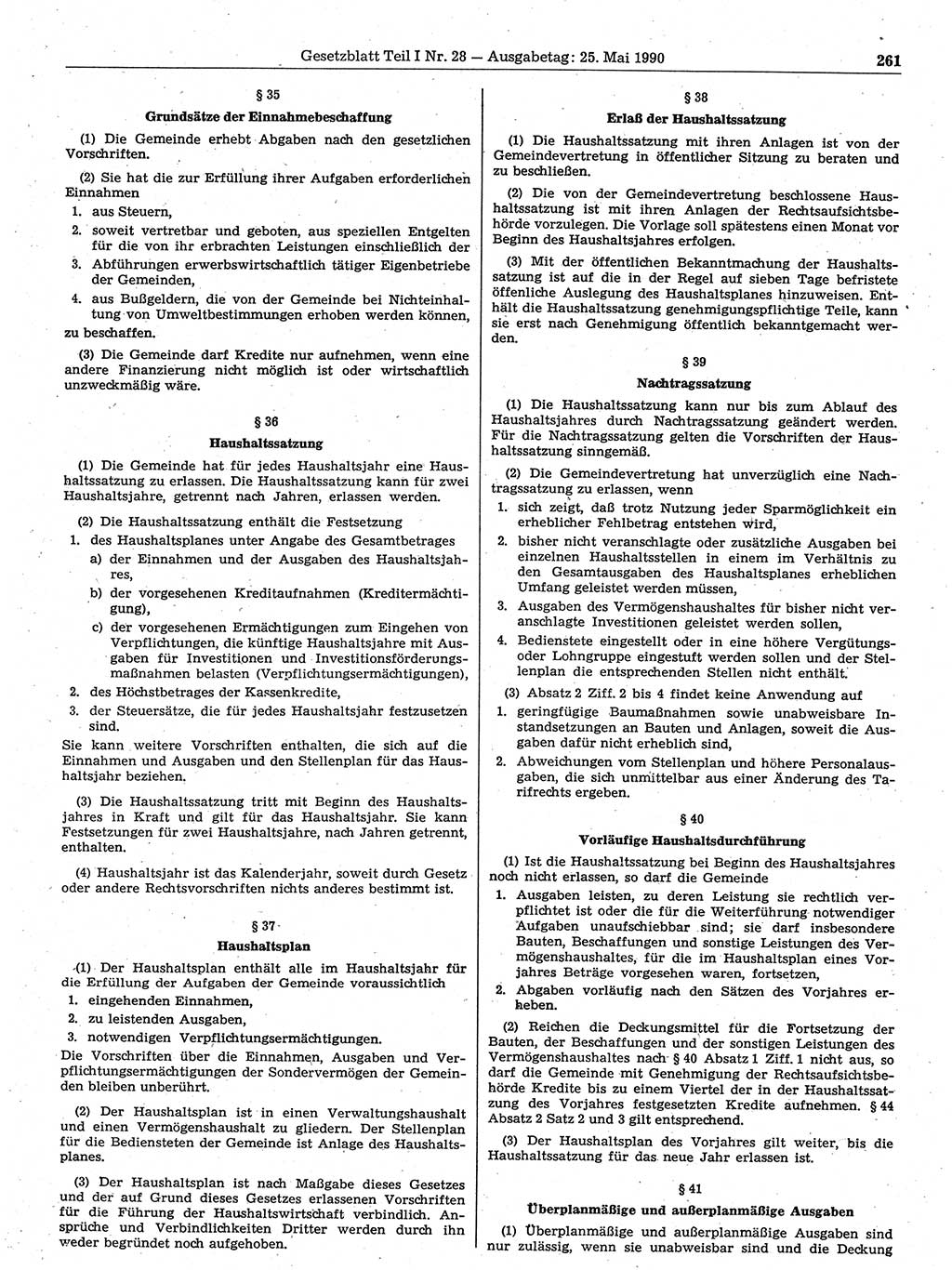 Gesetzblatt (GBl.) der Deutschen Demokratischen Republik (DDR) Teil Ⅰ 1990, Seite 261 (GBl. DDR Ⅰ 1990, S. 261)