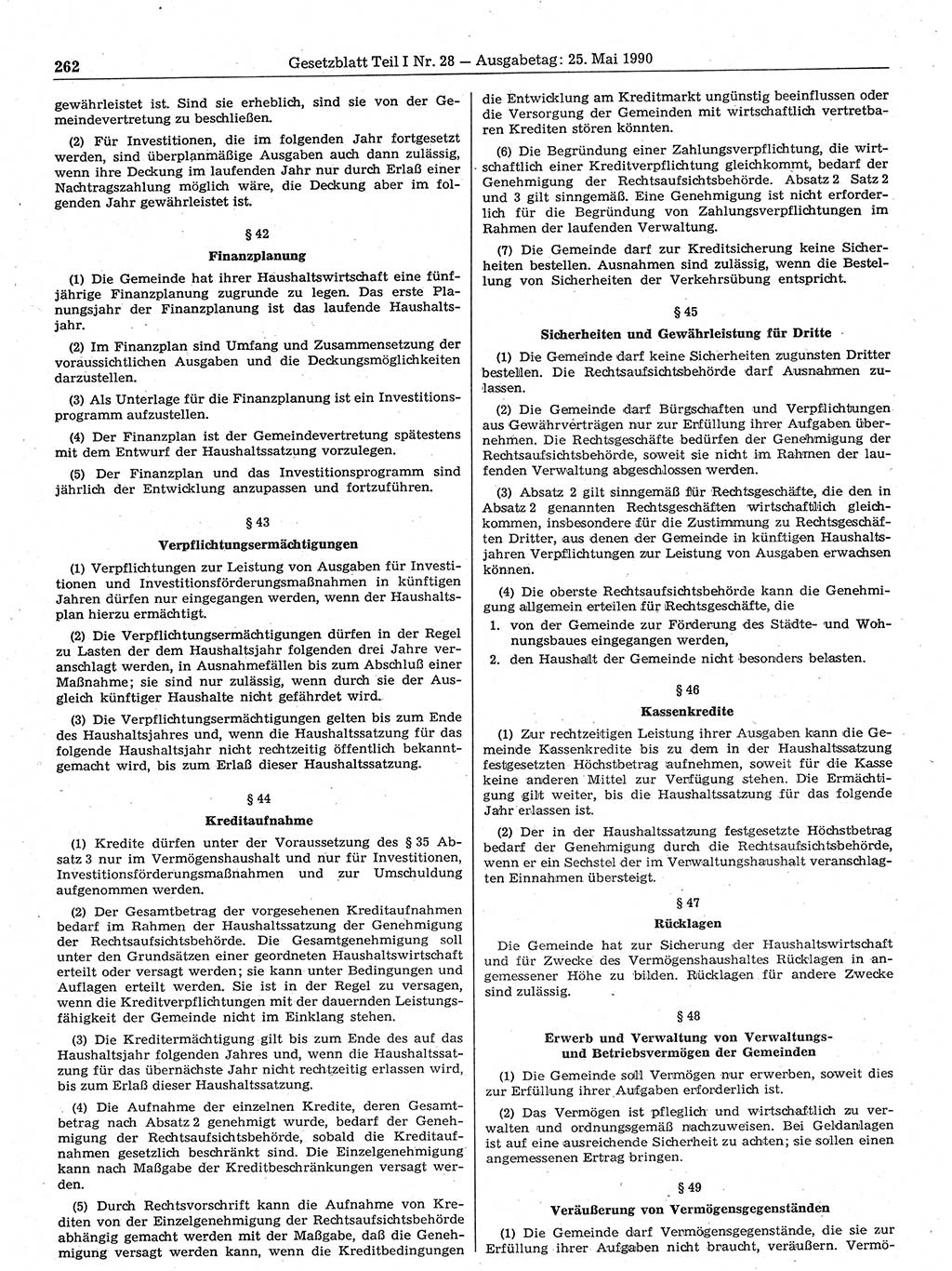 Gesetzblatt (GBl.) der Deutschen Demokratischen Republik (DDR) Teil Ⅰ 1990, Seite 262 (GBl. DDR Ⅰ 1990, S. 262)