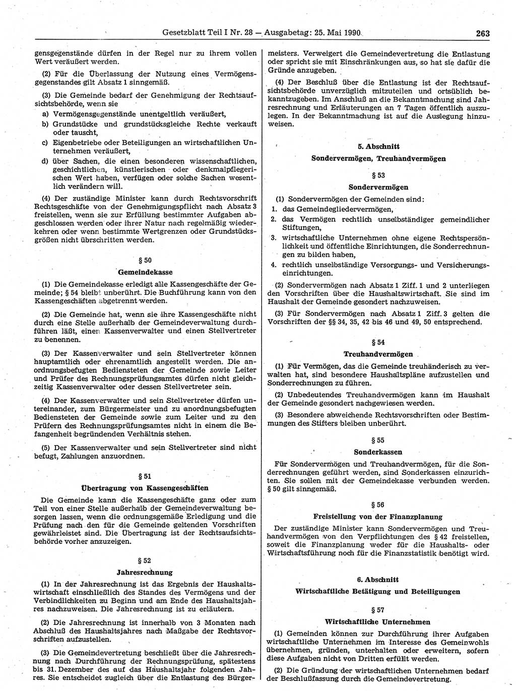 Gesetzblatt (GBl.) der Deutschen Demokratischen Republik (DDR) Teil Ⅰ 1990, Seite 263 (GBl. DDR Ⅰ 1990, S. 263)