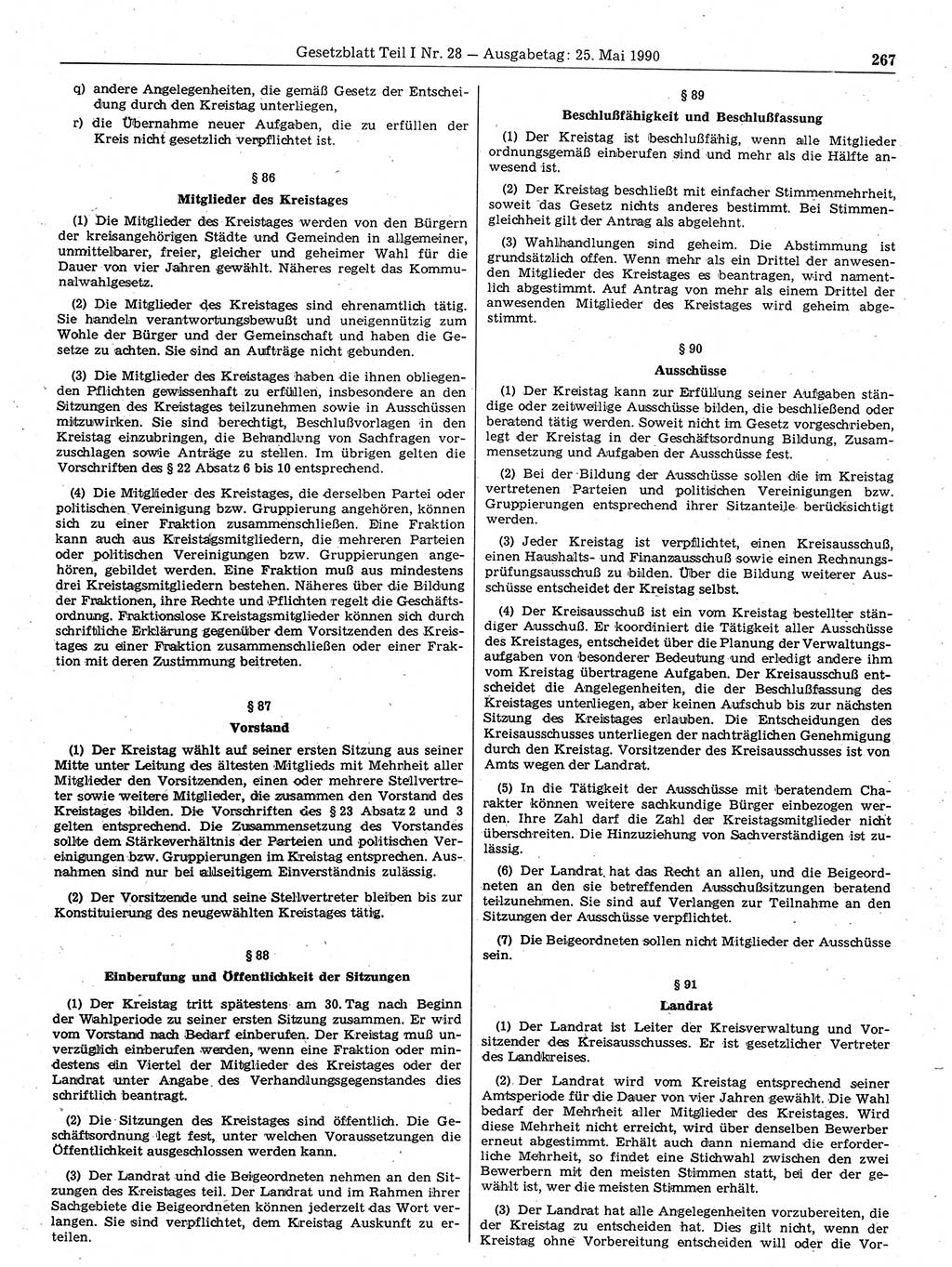 Gesetzblatt (GBl.) der Deutschen Demokratischen Republik (DDR) Teil Ⅰ 1990, Seite 267 (GBl. DDR Ⅰ 1990, S. 267)