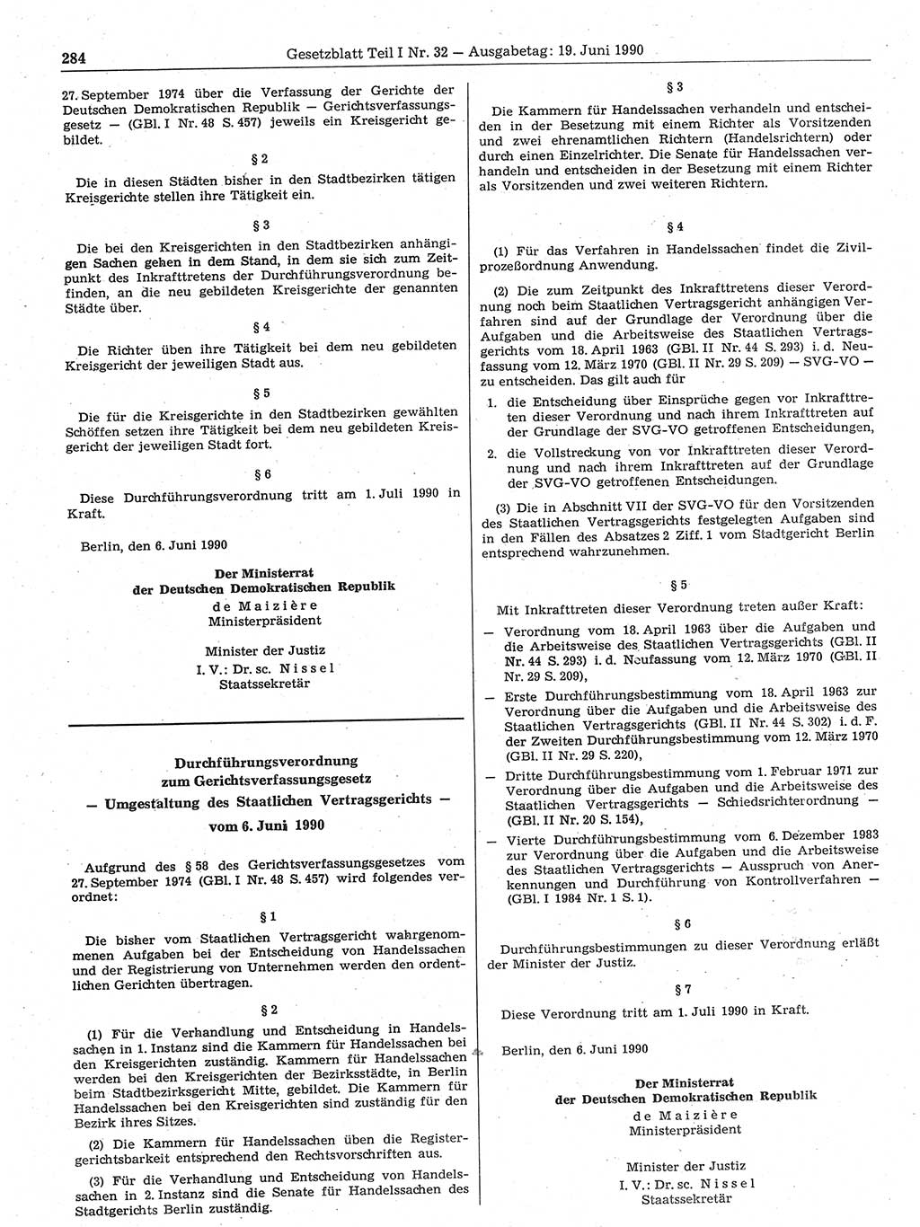 Gesetzblatt (GBl.) der Deutschen Demokratischen Republik (DDR) Teil Ⅰ 1990, Seite 284 (GBl. DDR Ⅰ 1990, S. 284)