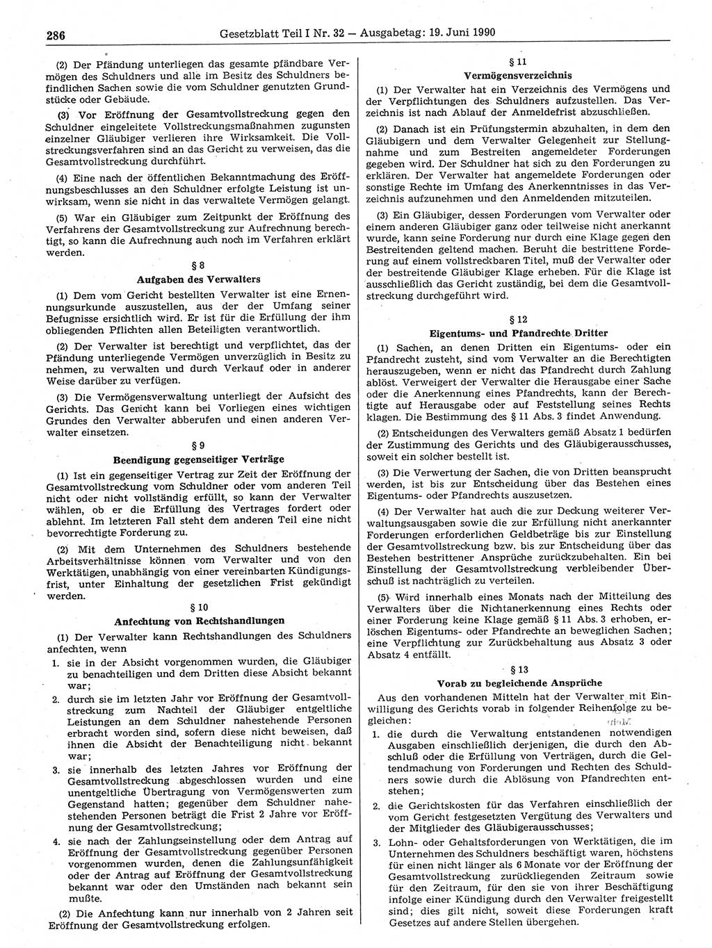 Gesetzblatt (GBl.) der Deutschen Demokratischen Republik (DDR) Teil Ⅰ 1990, Seite 286 (GBl. DDR Ⅰ 1990, S. 286)