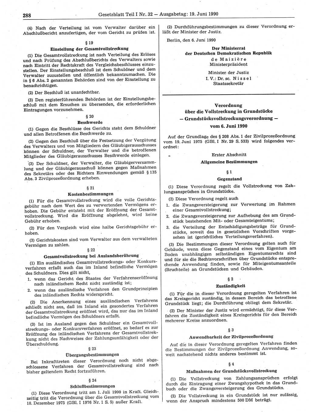 Gesetzblatt (GBl.) der Deutschen Demokratischen Republik (DDR) Teil Ⅰ 1990, Seite 288 (GBl. DDR Ⅰ 1990, S. 288)