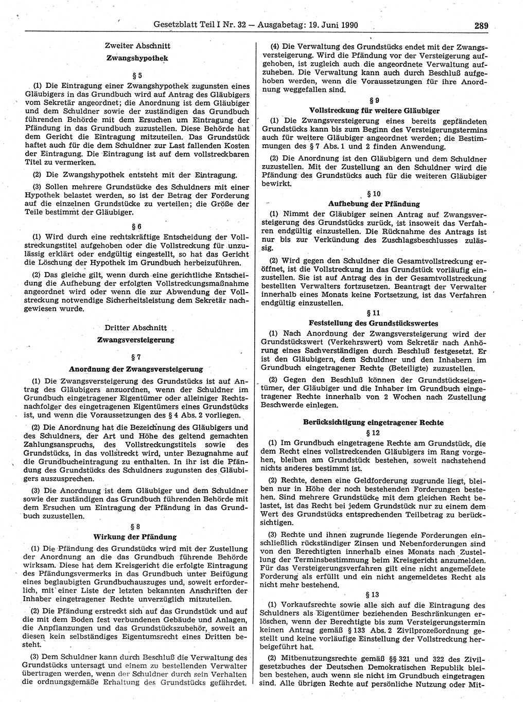 Gesetzblatt (GBl.) der Deutschen Demokratischen Republik (DDR) Teil Ⅰ 1990, Seite 289 (GBl. DDR Ⅰ 1990, S. 289)