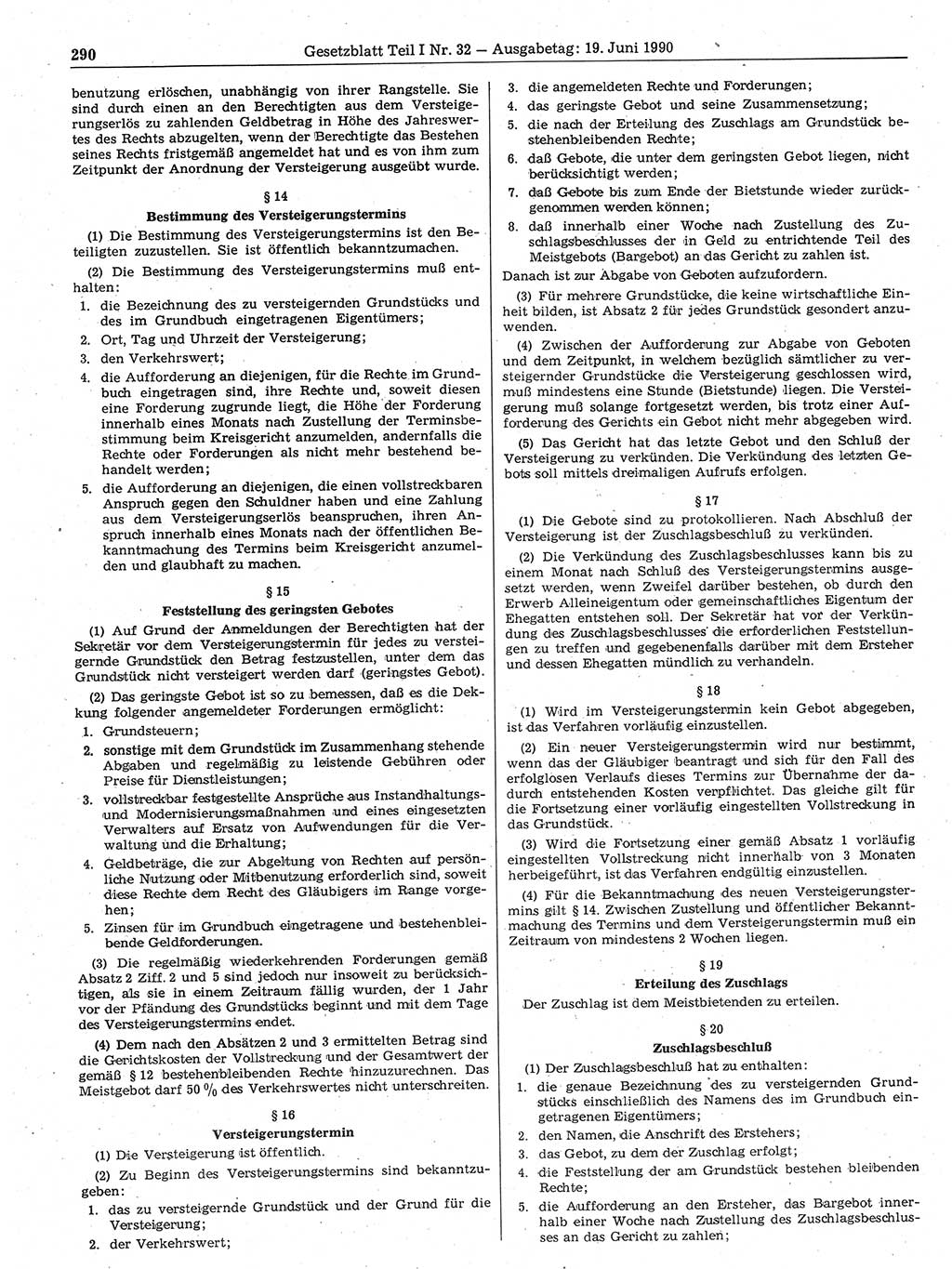 Gesetzblatt (GBl.) der Deutschen Demokratischen Republik (DDR) Teil Ⅰ 1990, Seite 290 (GBl. DDR Ⅰ 1990, S. 290)