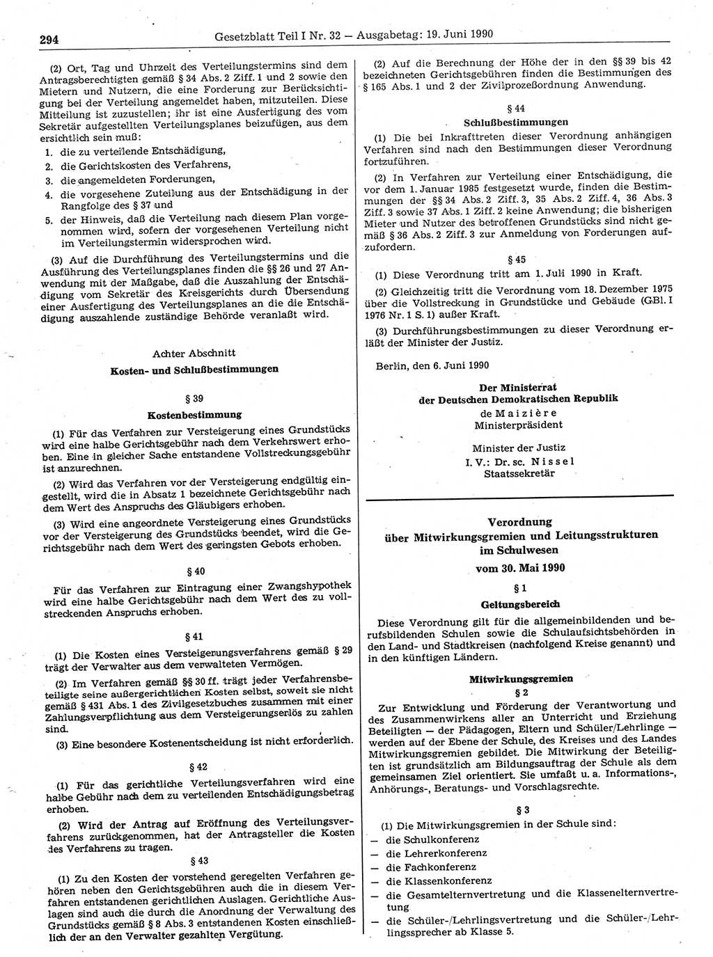 Gesetzblatt (GBl.) der Deutschen Demokratischen Republik (DDR) Teil Ⅰ 1990, Seite 294 (GBl. DDR Ⅰ 1990, S. 294)