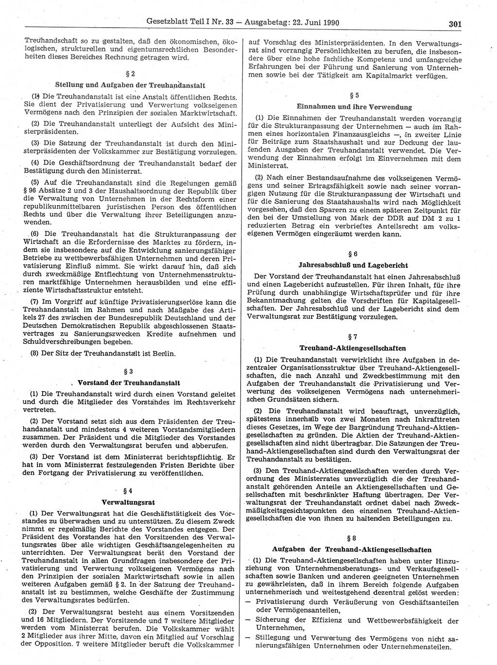 Gesetzblatt (GBl.) der Deutschen Demokratischen Republik (DDR) Teil Ⅰ 1990, Seite 301 (GBl. DDR Ⅰ 1990, S. 301)