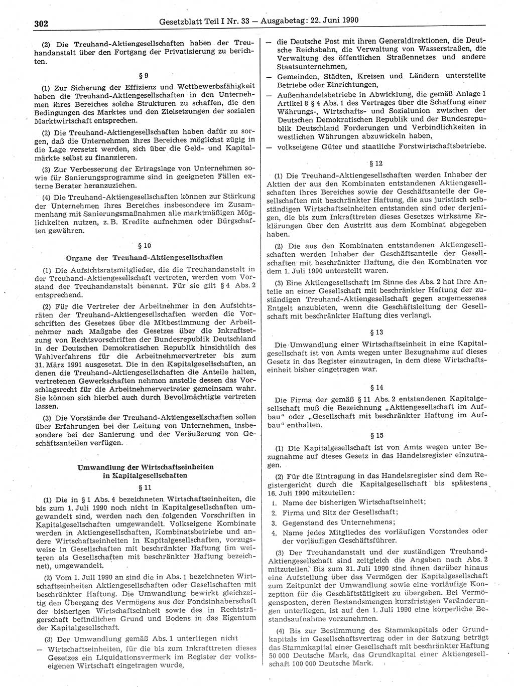 Gesetzblatt (GBl.) der Deutschen Demokratischen Republik (DDR) Teil Ⅰ 1990, Seite 302 (GBl. DDR Ⅰ 1990, S. 302)