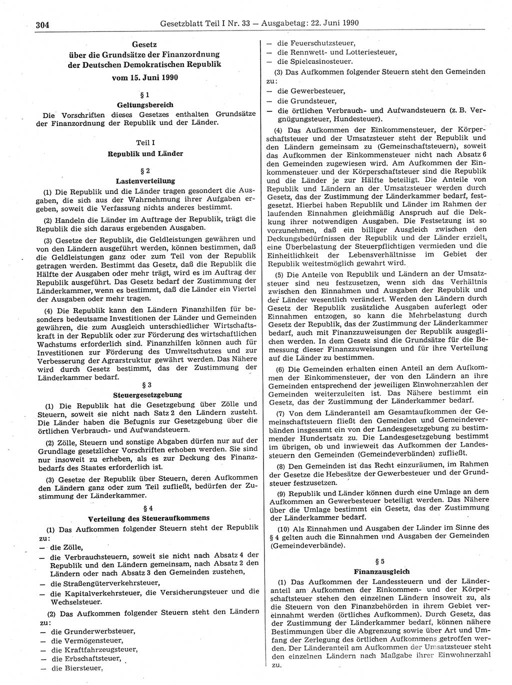 Gesetzblatt (GBl.) der Deutschen Demokratischen Republik (DDR) Teil Ⅰ 1990, Seite 304 (GBl. DDR Ⅰ 1990, S. 304)
