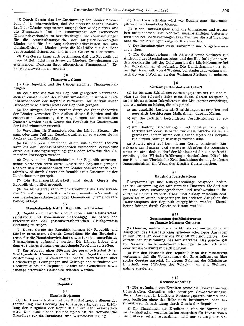 Gesetzblatt (GBl.) der Deutschen Demokratischen Republik (DDR) Teil Ⅰ 1990, Seite 305 (GBl. DDR Ⅰ 1990, S. 305)