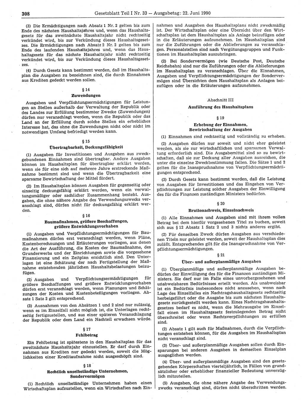 Gesetzblatt (GBl.) der Deutschen Demokratischen Republik (DDR) Teil Ⅰ 1990, Seite 308 (GBl. DDR Ⅰ 1990, S. 308)