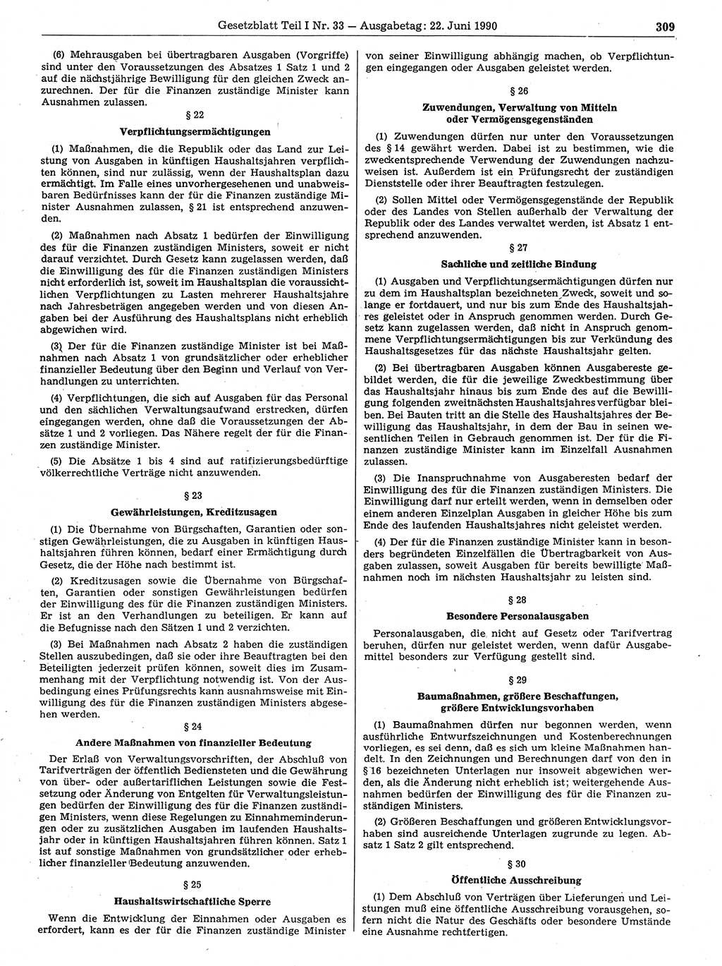 Gesetzblatt (GBl.) der Deutschen Demokratischen Republik (DDR) Teil Ⅰ 1990, Seite 309 (GBl. DDR Ⅰ 1990, S. 309)