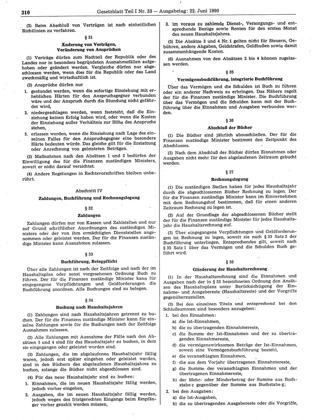 Gesetzblatt (GBl.) der Deutschen Demokratischen Republik (DDR) Teil Ⅰ 1990, Seite 310 (GBl. DDR Ⅰ 1990, S. 310)