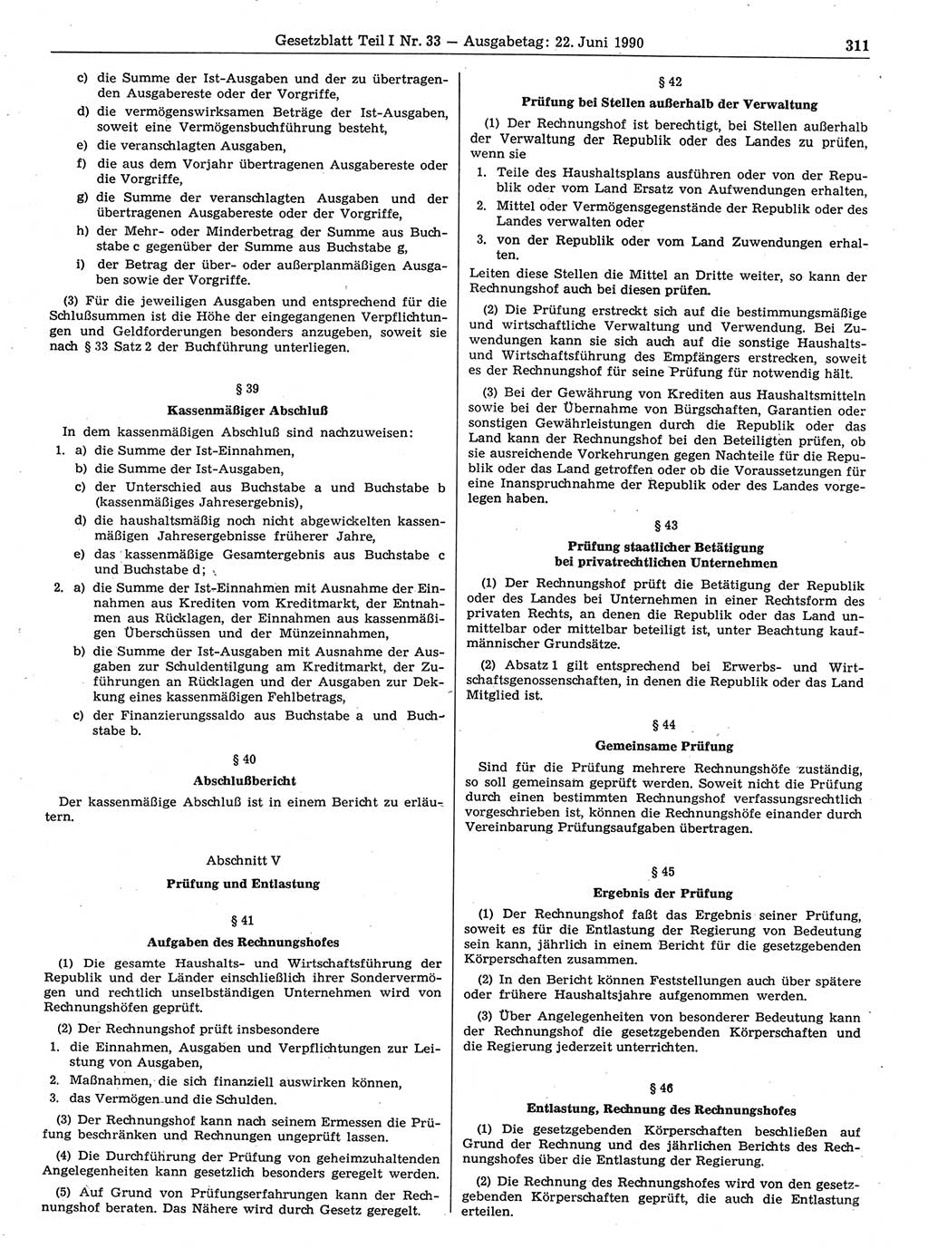 Gesetzblatt (GBl.) der Deutschen Demokratischen Republik (DDR) Teil Ⅰ 1990, Seite 311 (GBl. DDR Ⅰ 1990, S. 311)