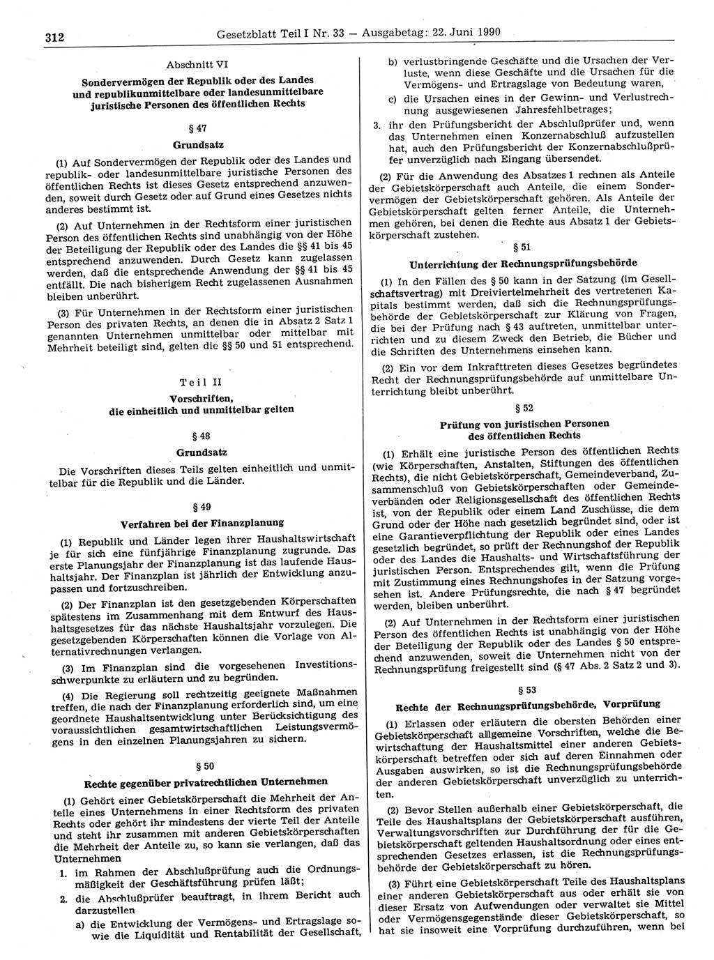 Gesetzblatt (GBl.) der Deutschen Demokratischen Republik (DDR) Teil Ⅰ 1990, Seite 312 (GBl. DDR Ⅰ 1990, S. 312)