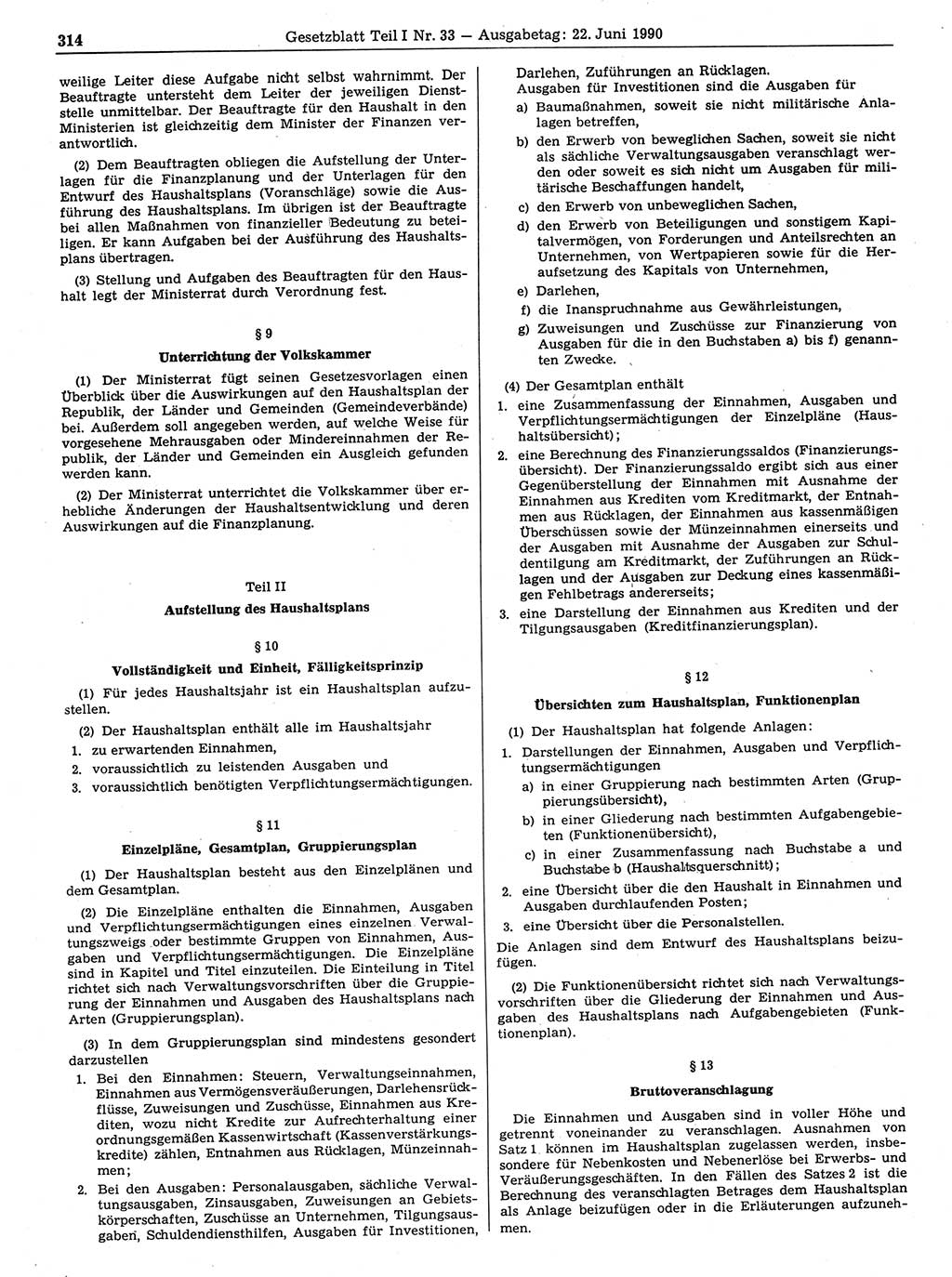 Gesetzblatt (GBl.) der Deutschen Demokratischen Republik (DDR) Teil Ⅰ 1990, Seite 314 (GBl. DDR Ⅰ 1990, S. 314)