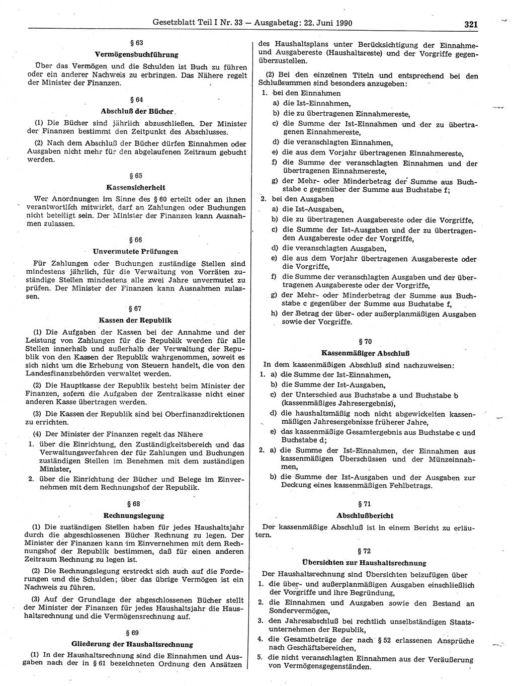 Gesetzblatt (GBl.) der Deutschen Demokratischen Republik (DDR) Teil Ⅰ 1990, Seite 321 (GBl. DDR Ⅰ 1990, S. 321)