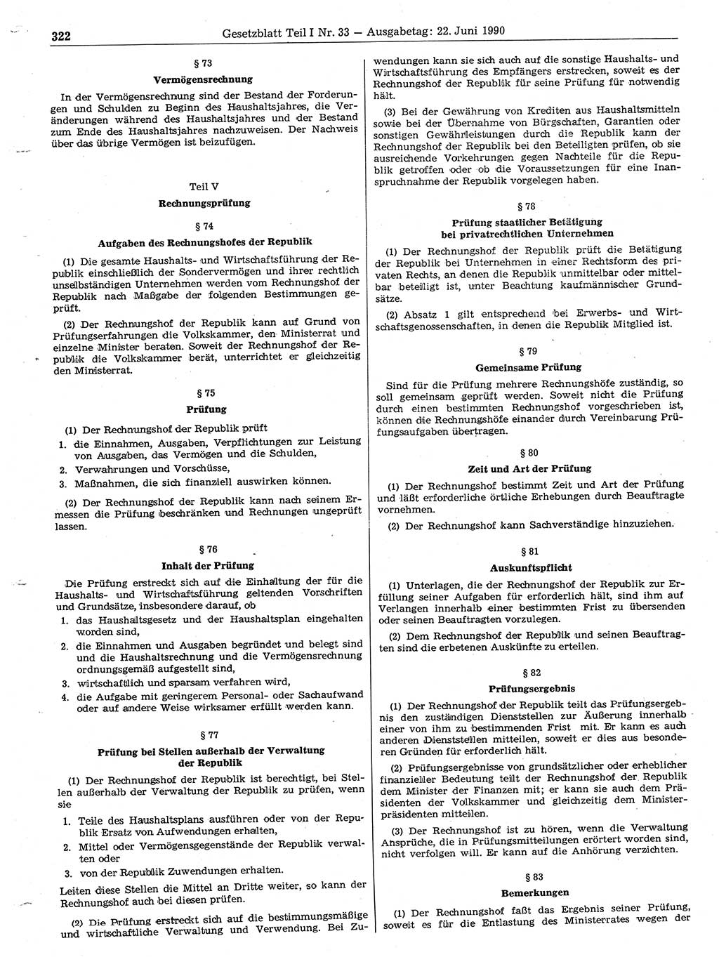 Gesetzblatt (GBl.) der Deutschen Demokratischen Republik (DDR) Teil Ⅰ 1990, Seite 322 (GBl. DDR Ⅰ 1990, S. 322)
