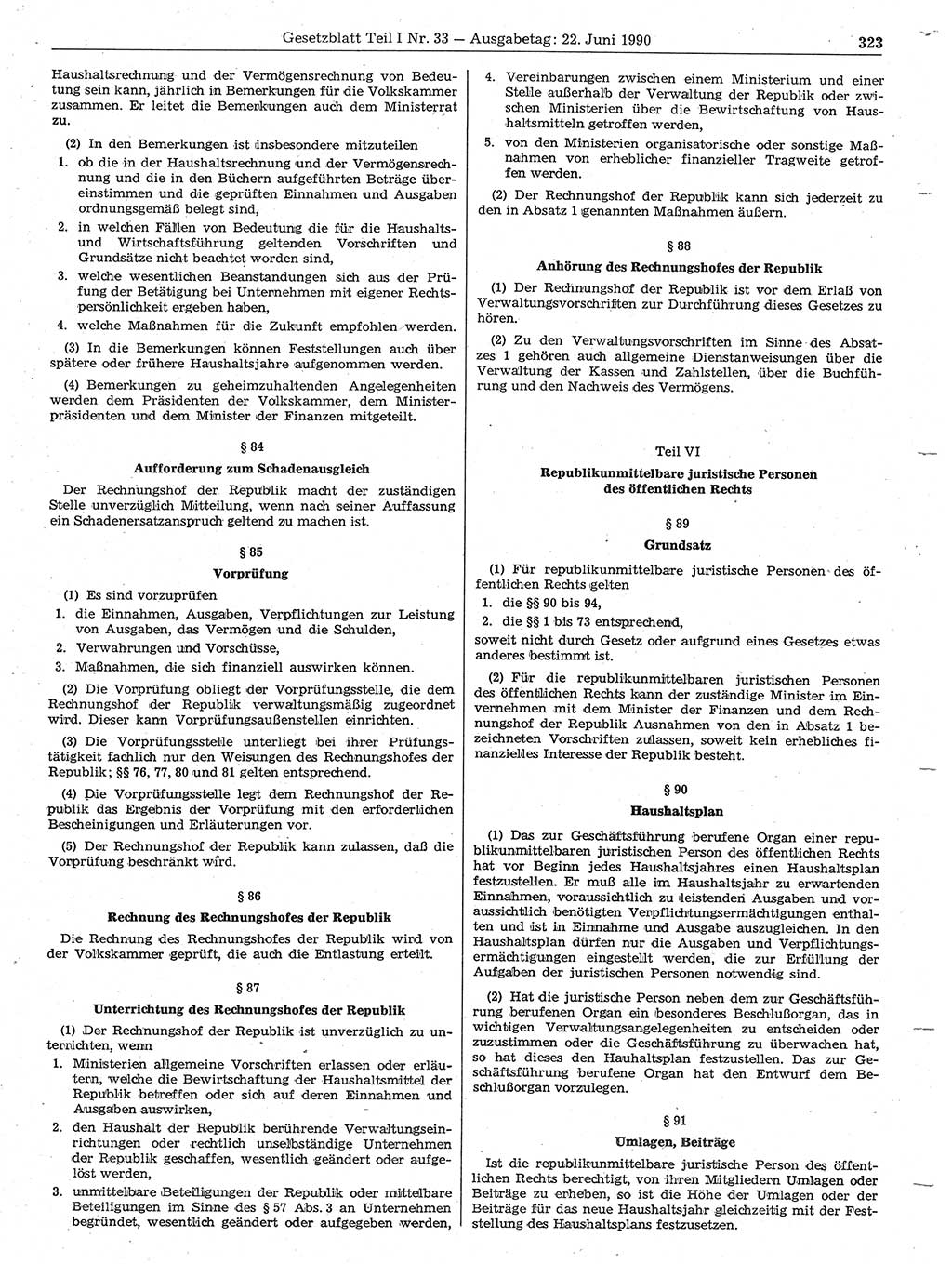 Gesetzblatt (GBl.) der Deutschen Demokratischen Republik (DDR) Teil Ⅰ 1990, Seite 323 (GBl. DDR Ⅰ 1990, S. 323)