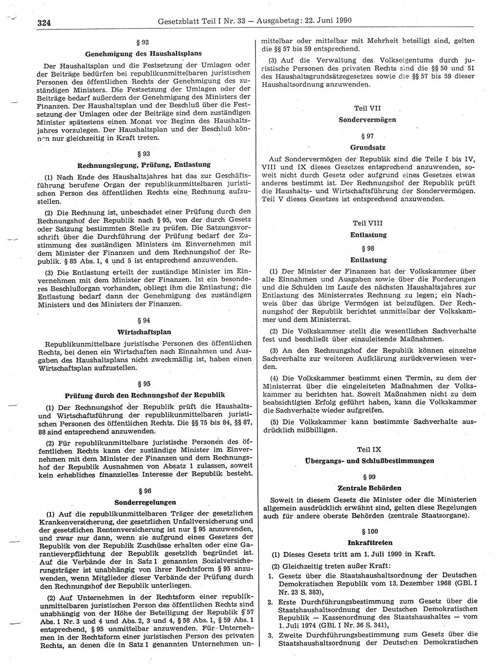 Gesetzblatt (GBl.) der Deutschen Demokratischen Republik (DDR) Teil Ⅰ 1990, Seite 324 (GBl. DDR Ⅰ 1990, S. 324)
