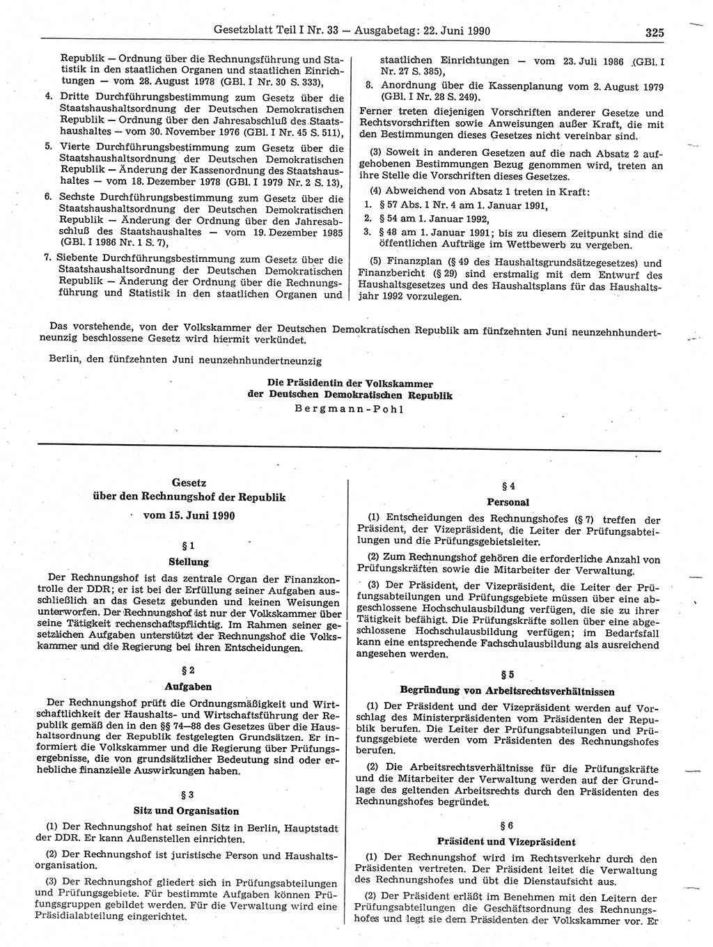 Gesetzblatt (GBl.) der Deutschen Demokratischen Republik (DDR) Teil Ⅰ 1990, Seite 325 (GBl. DDR Ⅰ 1990, S. 325)