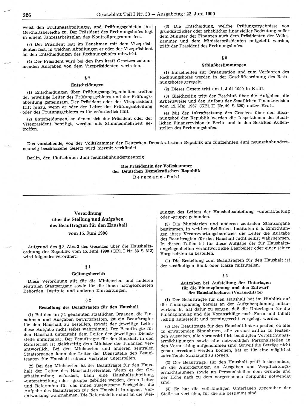 Gesetzblatt (GBl.) der Deutschen Demokratischen Republik (DDR) Teil Ⅰ 1990, Seite 326 (GBl. DDR Ⅰ 1990, S. 326)
