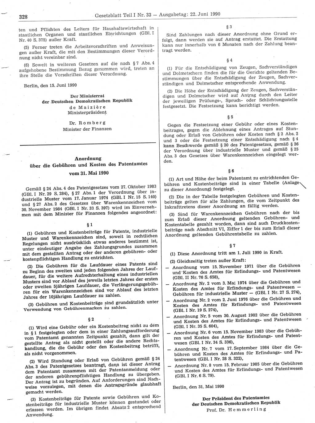 Gesetzblatt (GBl.) der Deutschen Demokratischen Republik (DDR) Teil Ⅰ 1990, Seite 328 (GBl. DDR Ⅰ 1990, S. 328)