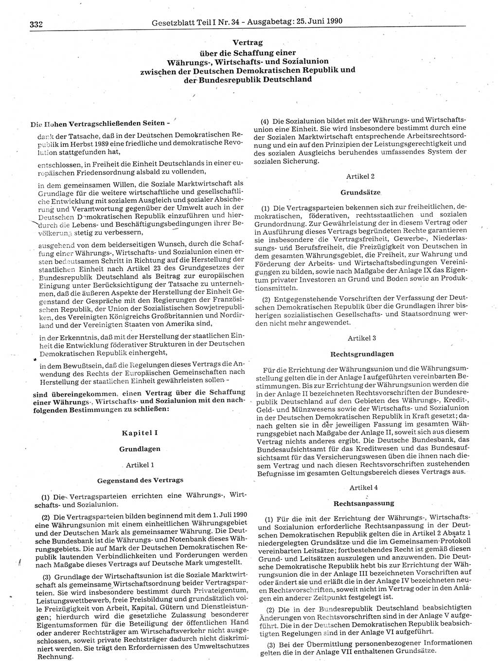 Gesetzblatt (GBl.) der Deutschen Demokratischen Republik (DDR) Teil Ⅰ 1990, Seite 332 (GBl. DDR Ⅰ 1990, S. 332)