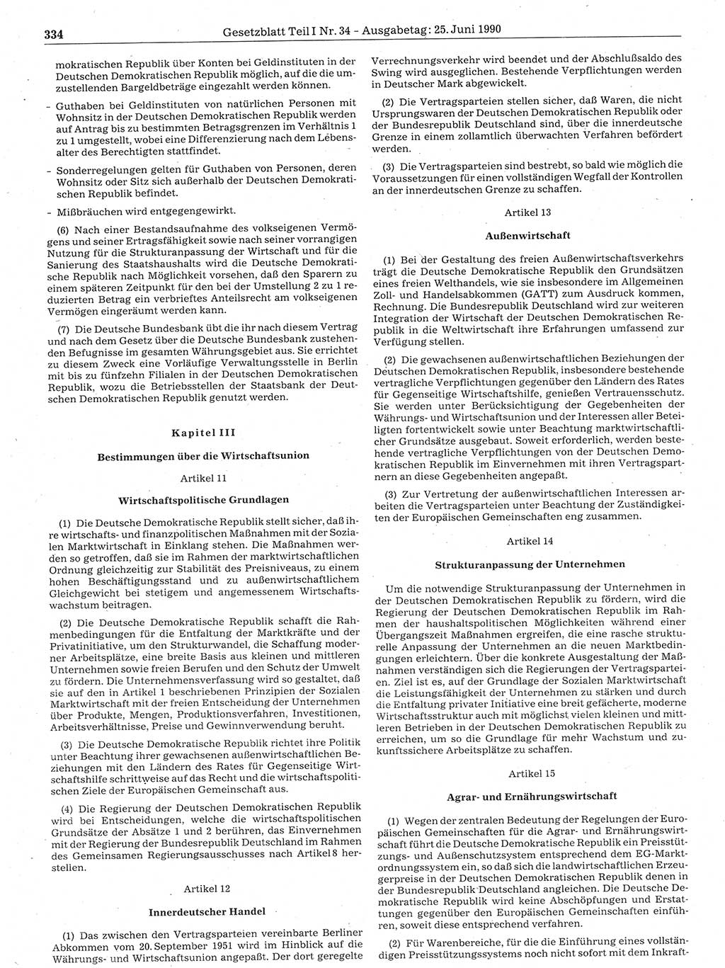 Gesetzblatt (GBl.) der Deutschen Demokratischen Republik (DDR) Teil Ⅰ 1990, Seite 334 (GBl. DDR Ⅰ 1990, S. 334)