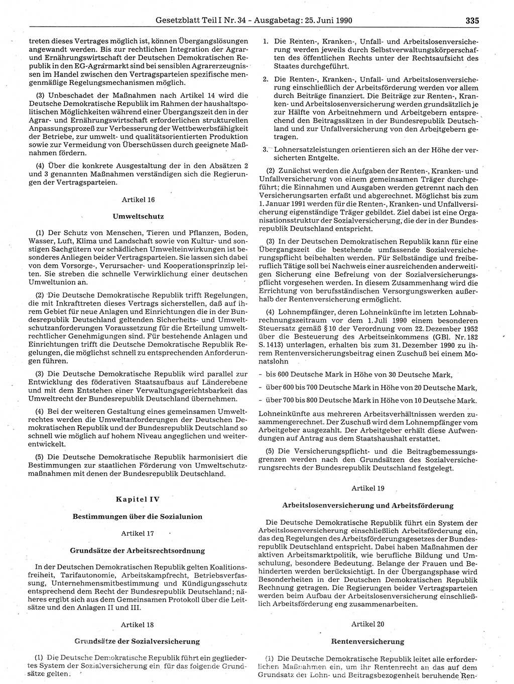 Gesetzblatt (GBl.) der Deutschen Demokratischen Republik (DDR) Teil Ⅰ 1990, Seite 335 (GBl. DDR Ⅰ 1990, S. 335)