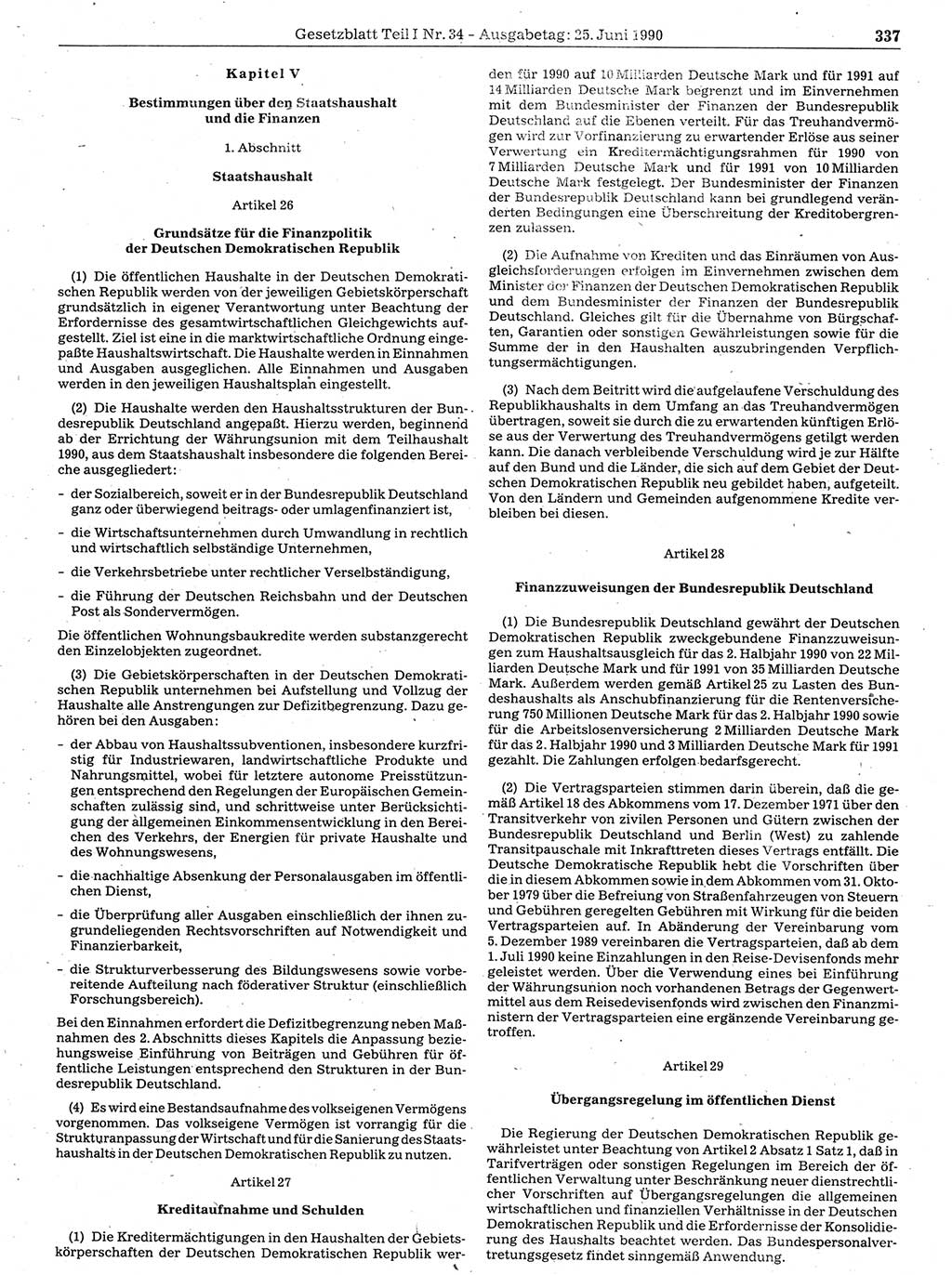Gesetzblatt (GBl.) der Deutschen Demokratischen Republik (DDR) Teil Ⅰ 1990, Seite 337 (GBl. DDR Ⅰ 1990, S. 337)