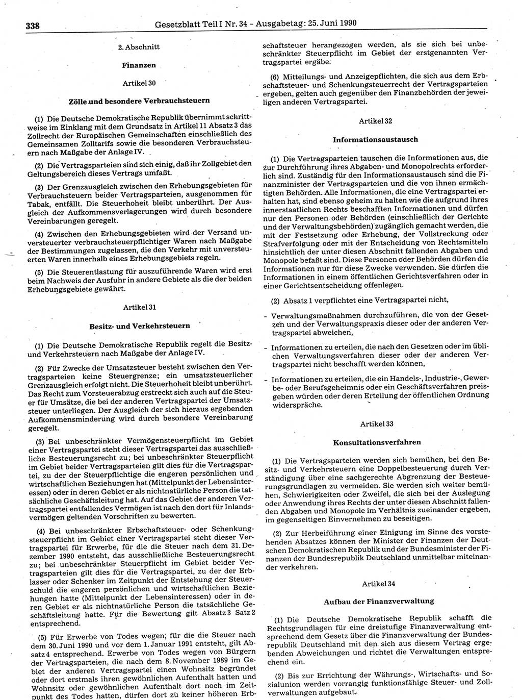 Gesetzblatt (GBl.) der Deutschen Demokratischen Republik (DDR) Teil Ⅰ 1990, Seite 338 (GBl. DDR Ⅰ 1990, S. 338)