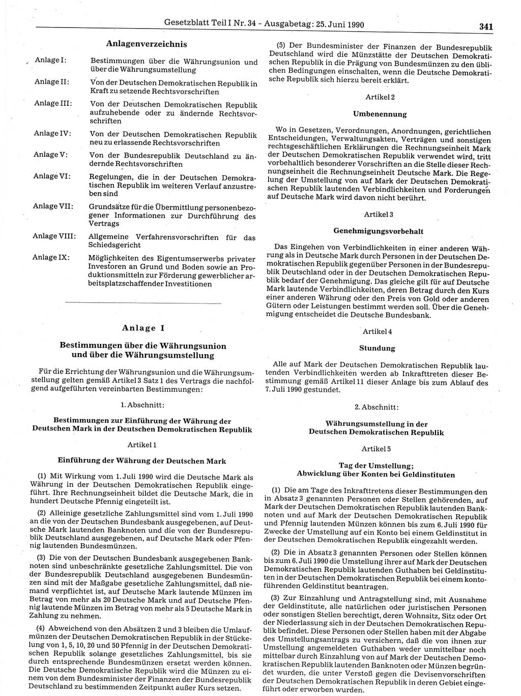 Gesetzblatt (GBl.) der Deutschen Demokratischen Republik (DDR) Teil Ⅰ 1990, Seite 341 (GBl. DDR Ⅰ 1990, S. 341)