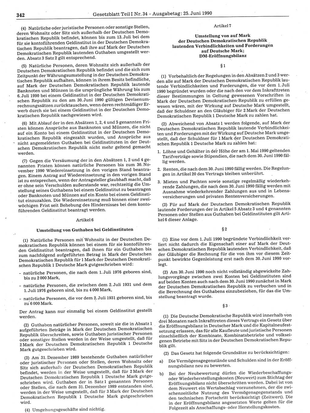 Gesetzblatt (GBl.) der Deutschen Demokratischen Republik (DDR) Teil Ⅰ 1990, Seite 342 (GBl. DDR Ⅰ 1990, S. 342)
