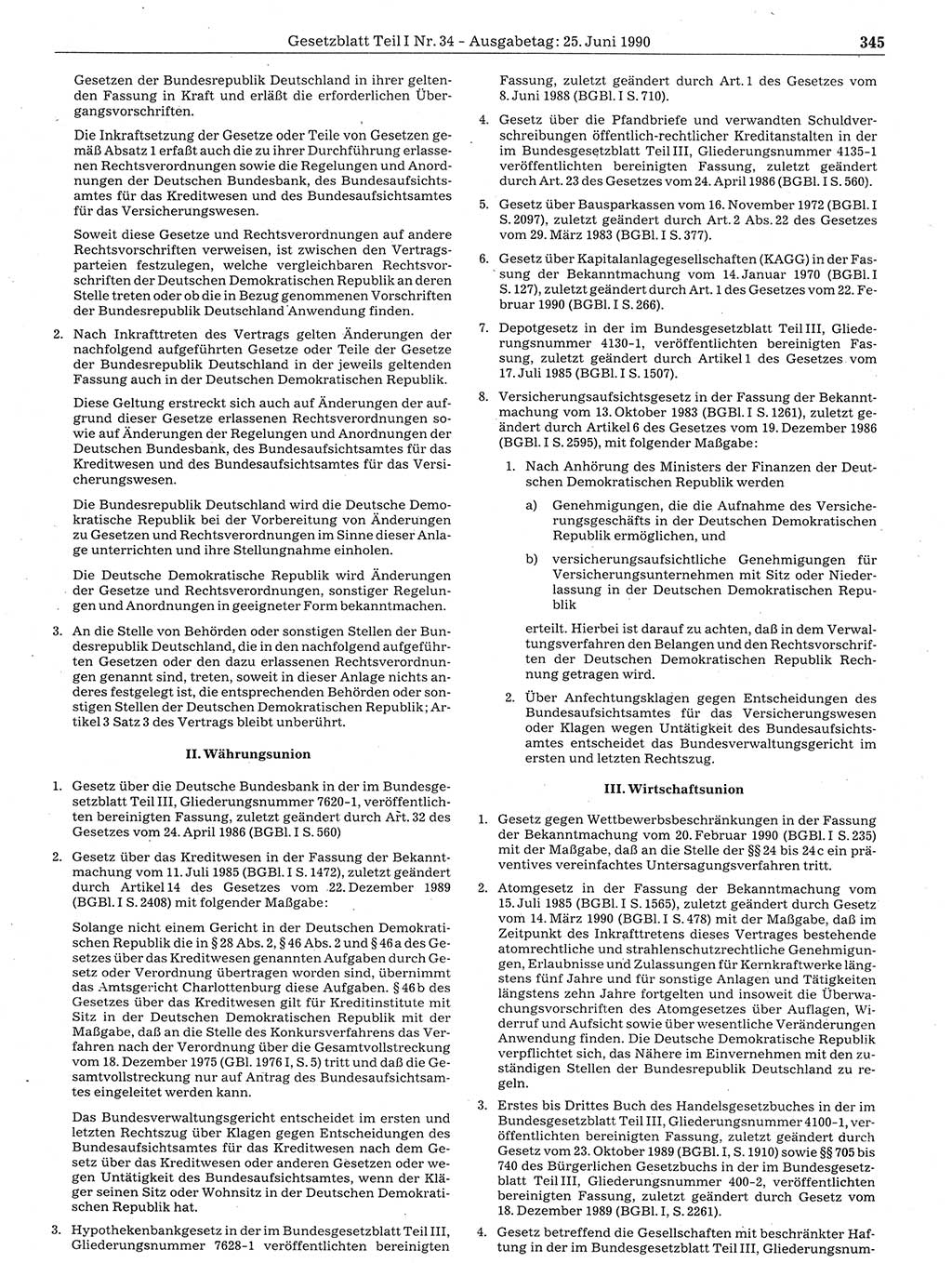 Gesetzblatt (GBl.) der Deutschen Demokratischen Republik (DDR) Teil Ⅰ 1990, Seite 345 (GBl. DDR Ⅰ 1990, S. 345)
