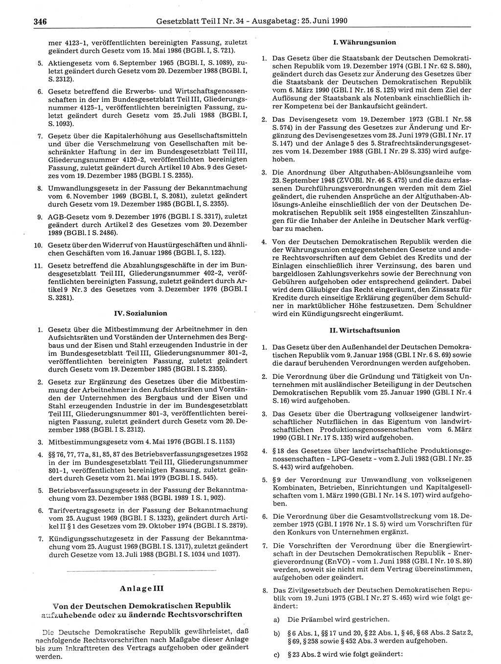 Gesetzblatt (GBl.) der Deutschen Demokratischen Republik (DDR) Teil Ⅰ 1990, Seite 346 (GBl. DDR Ⅰ 1990, S. 346)