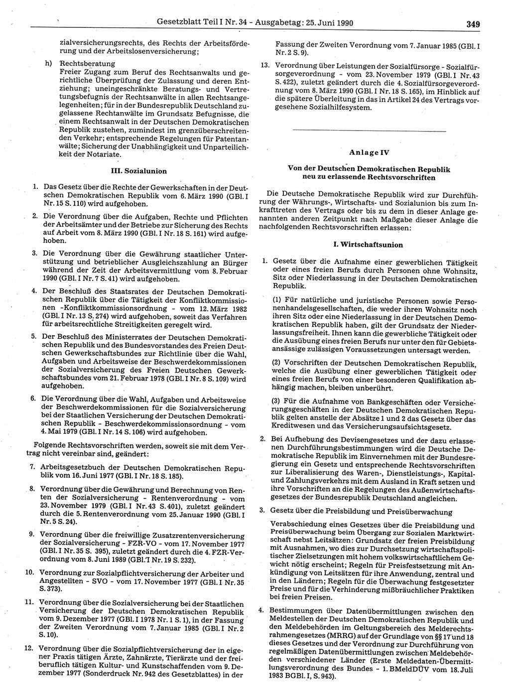 Gesetzblatt (GBl.) der Deutschen Demokratischen Republik (DDR) Teil Ⅰ 1990, Seite 349 (GBl. DDR Ⅰ 1990, S. 349)