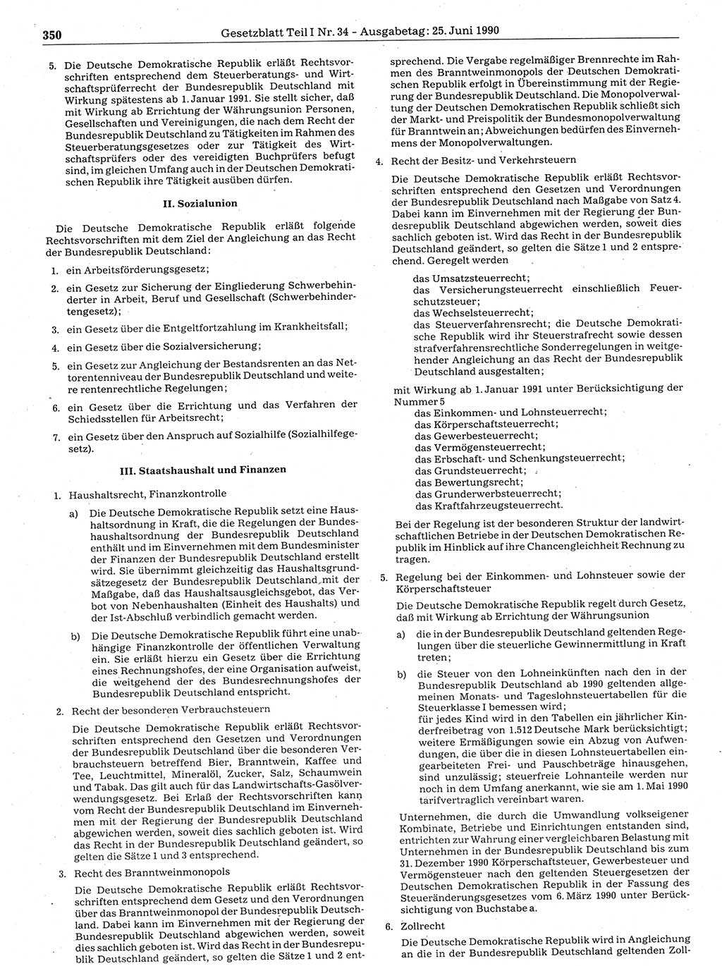 Gesetzblatt (GBl.) der Deutschen Demokratischen Republik (DDR) Teil Ⅰ 1990, Seite 350 (GBl. DDR Ⅰ 1990, S. 350)